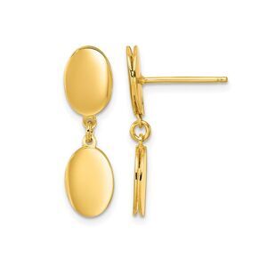 Yellow Plated Sterling Silver Oval Disc Dangle Earrings